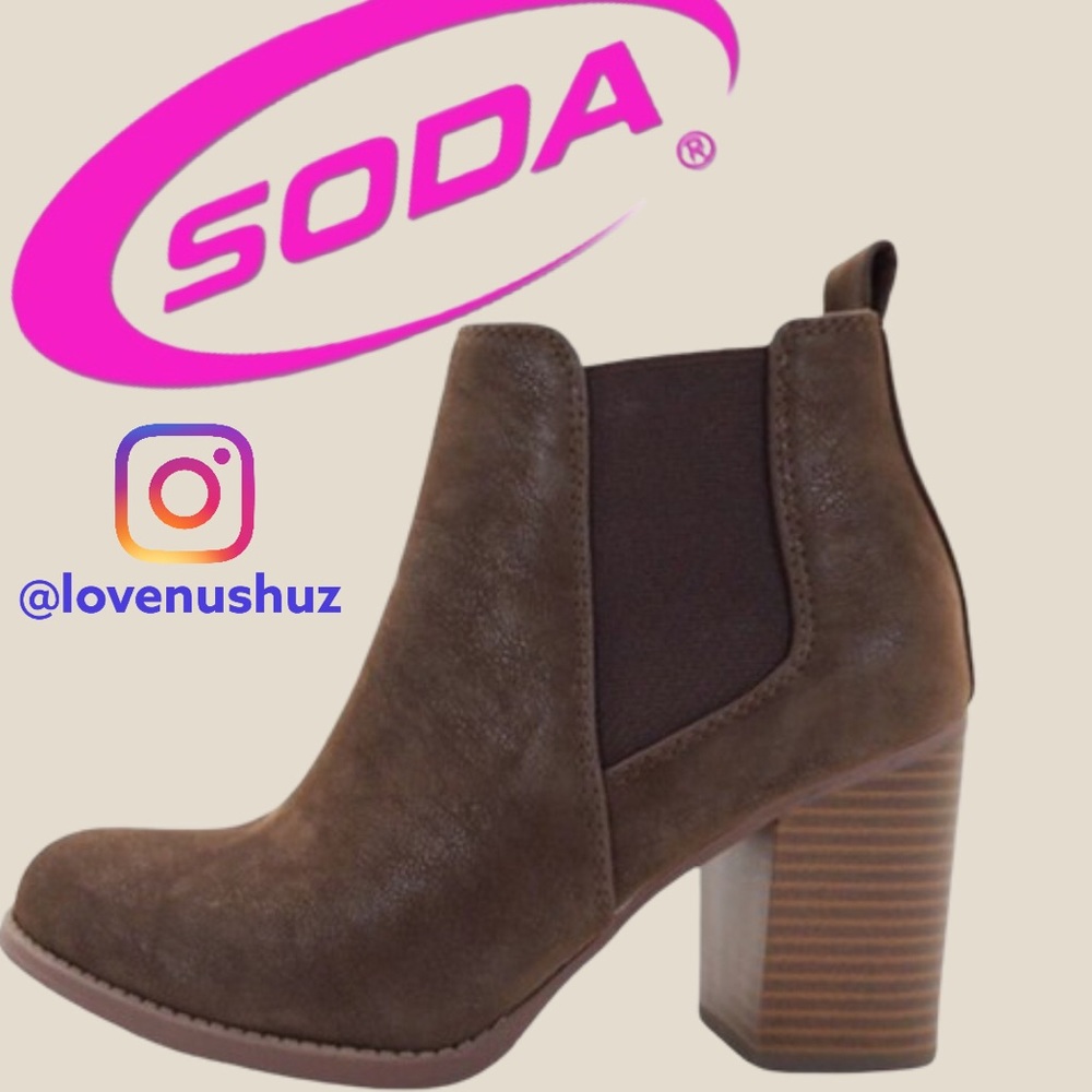NEW Soda Physic Brown Stacked Heel Chelsea Bootie - Picture 12 of 13